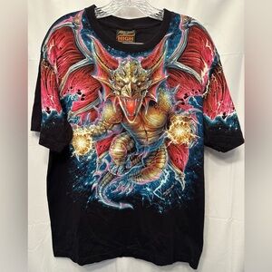NWOT Rock‎ Chang Dragon Mythical Creatures Graphic Glow In Dark Black Size Large
